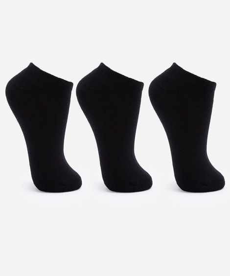 kit de 3 meias cano baixo femininas preto
