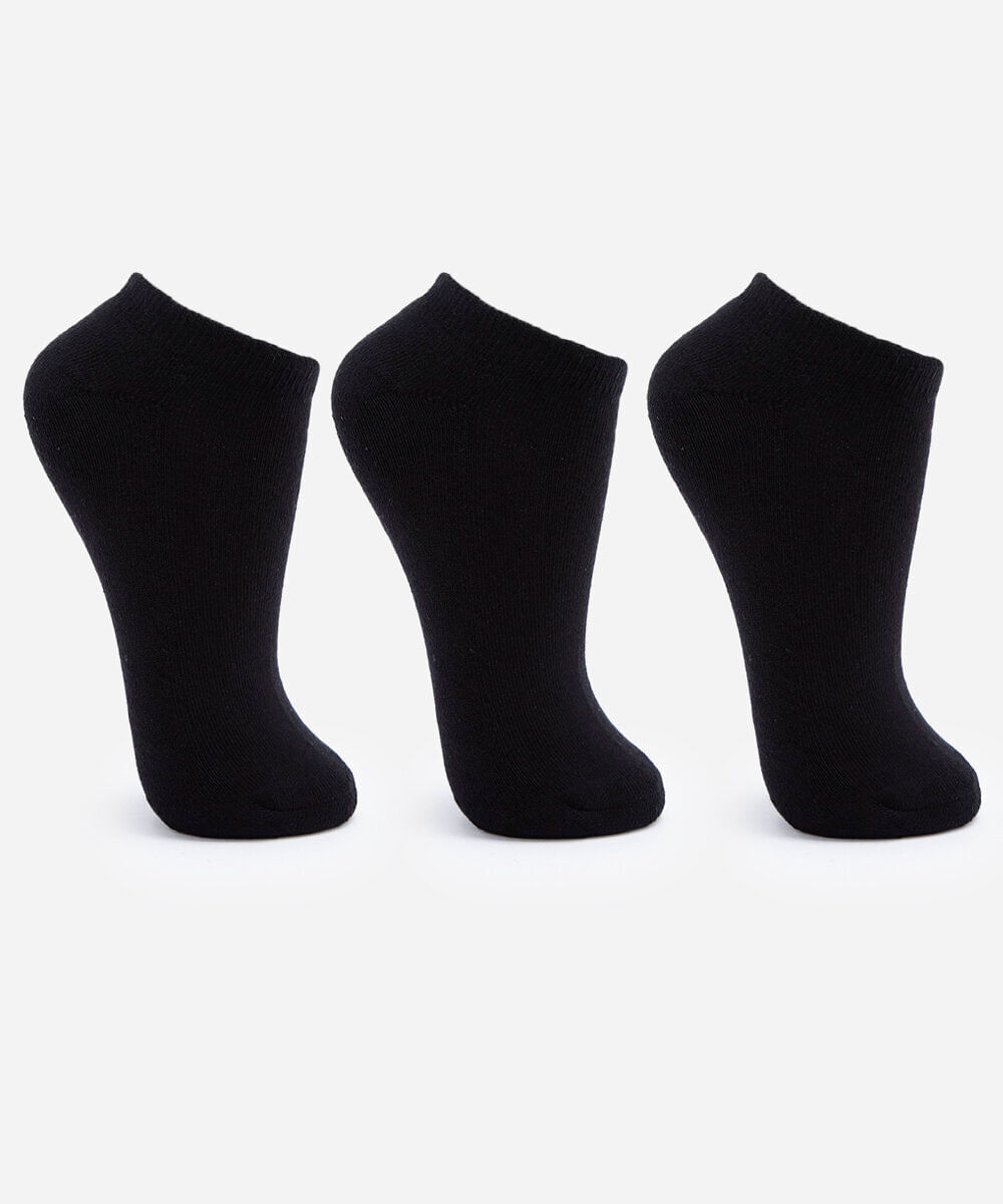 kit de 3 meias cano baixo femininas preto