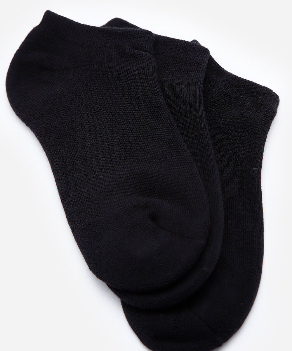 kit de 3 meias cano baixo femininas preto
