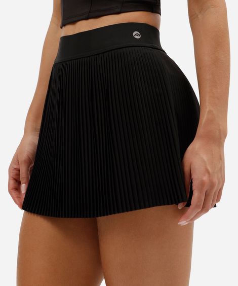 short esportivo saia feminino plissado preto
