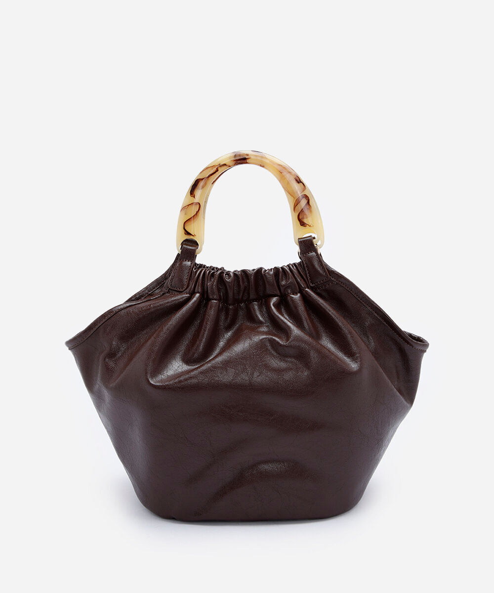 bolsa feminina shoulder com alça de mão em resina marrom