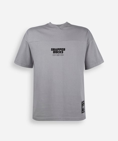 camiseta juvenil de algodão com recorte e estampa snapper rocks cinza