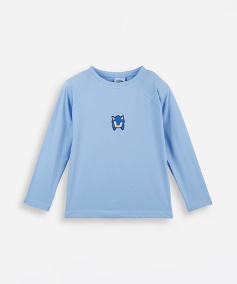 camiseta uv infantil manga raglan do sonic com proteção uv azul