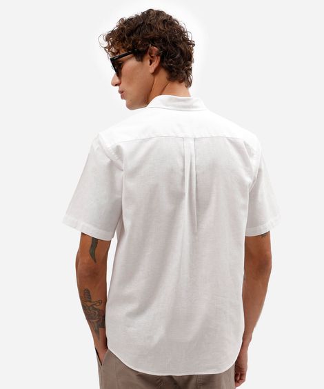 camisa masculina comfort de manga curta de linho com algodão branca