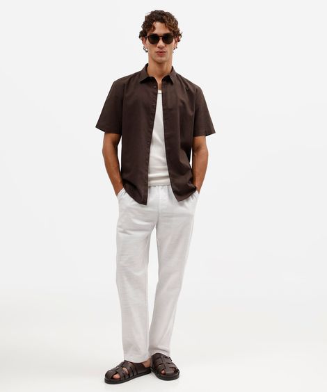 calça jogger masculina de sarja cós elástico texturizada branca
