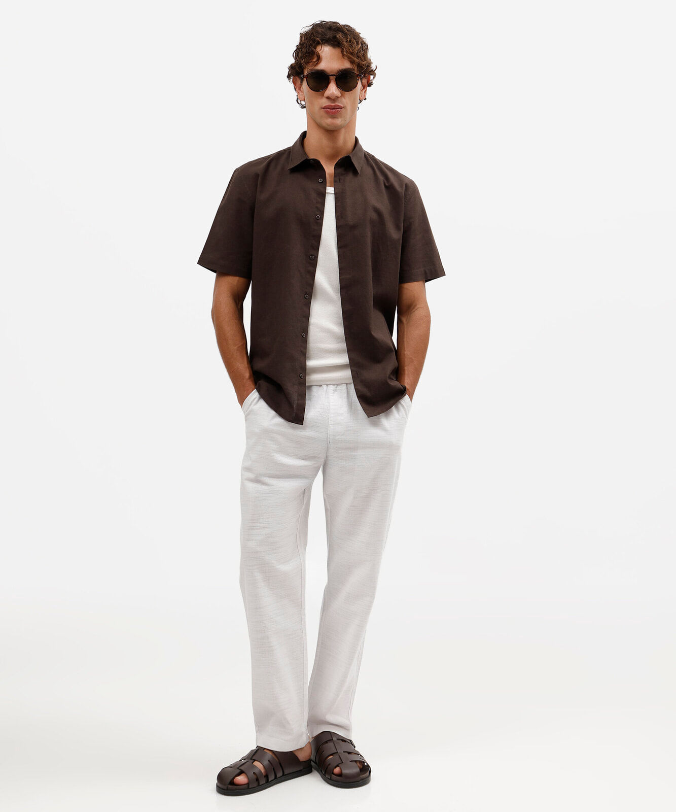 calça jogger masculina de sarja cós elástico texturizada branca