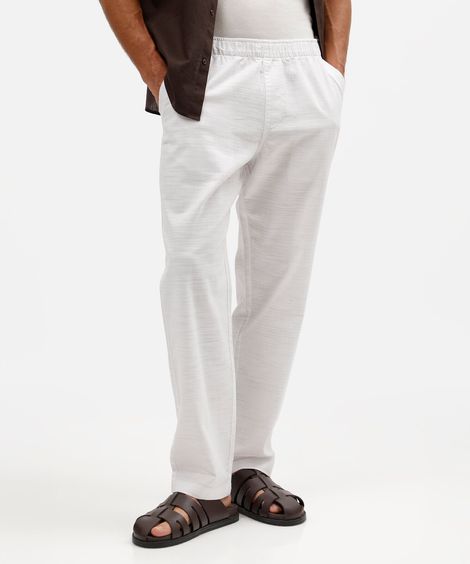 calça jogger masculina de sarja cós elástico texturizada branca