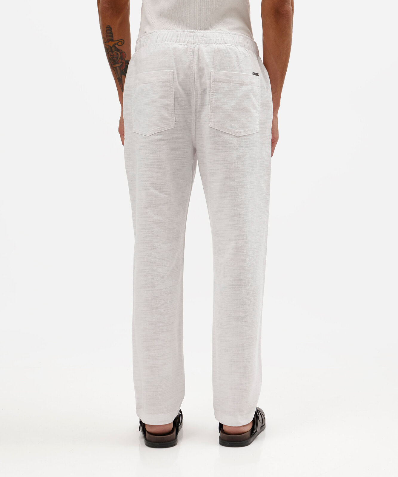 calça jogger masculina de sarja cós elástico texturizada branca