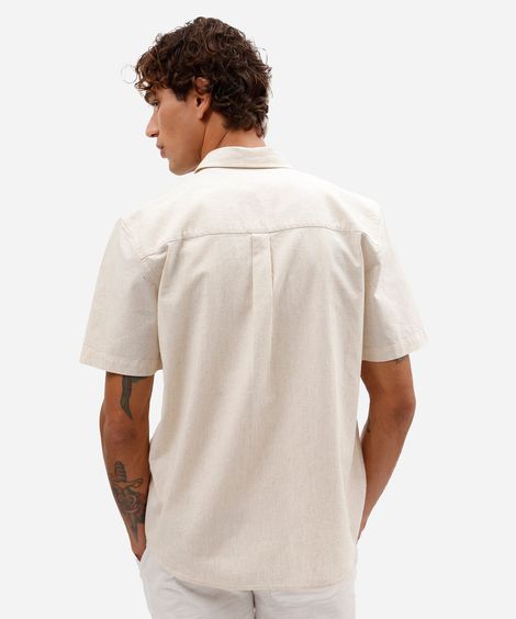 camisa masculina comfort de manga curta de linho com algodão bege