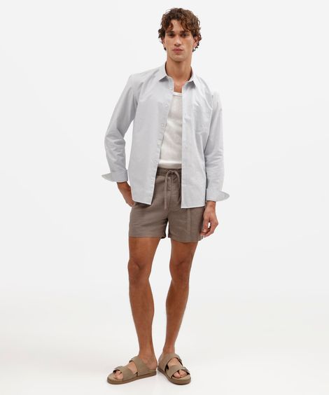 bermuda reta masculina de sarja cós elástico texturizada marrom