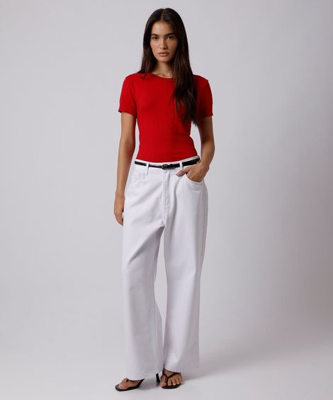 calça reta roma petit feminina de sarja mindset off white