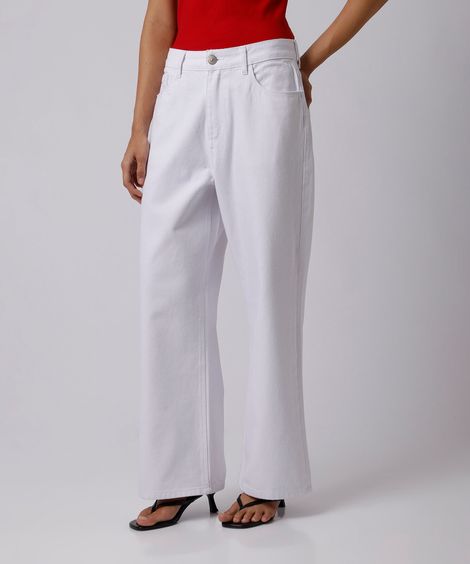 calça reta roma petit feminina de sarja mindset off white