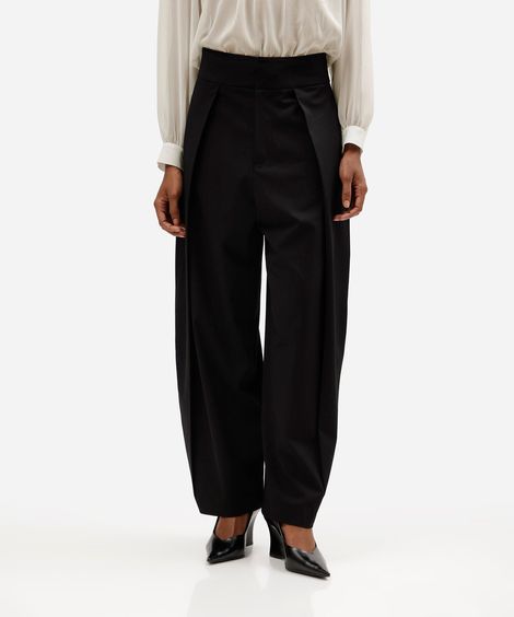 calça balloon feminina de alfaiataria com pregas cintura alta preta
