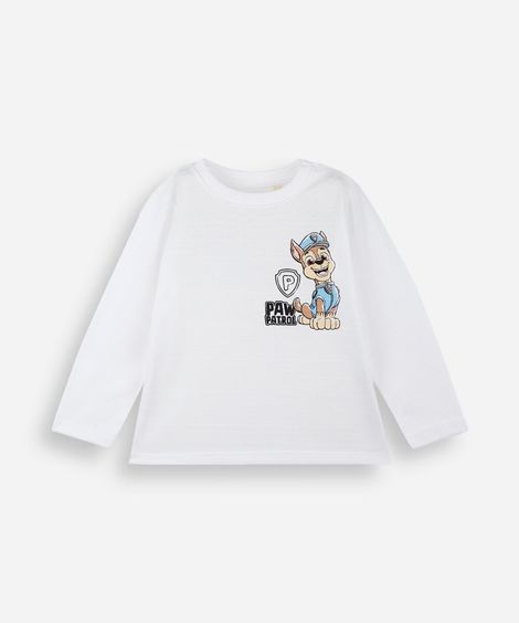 camiseta infantil de algodão manga longa patrulha canina off white