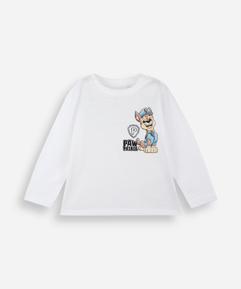 camiseta infantil de algodão manga longa patrulha canina off white