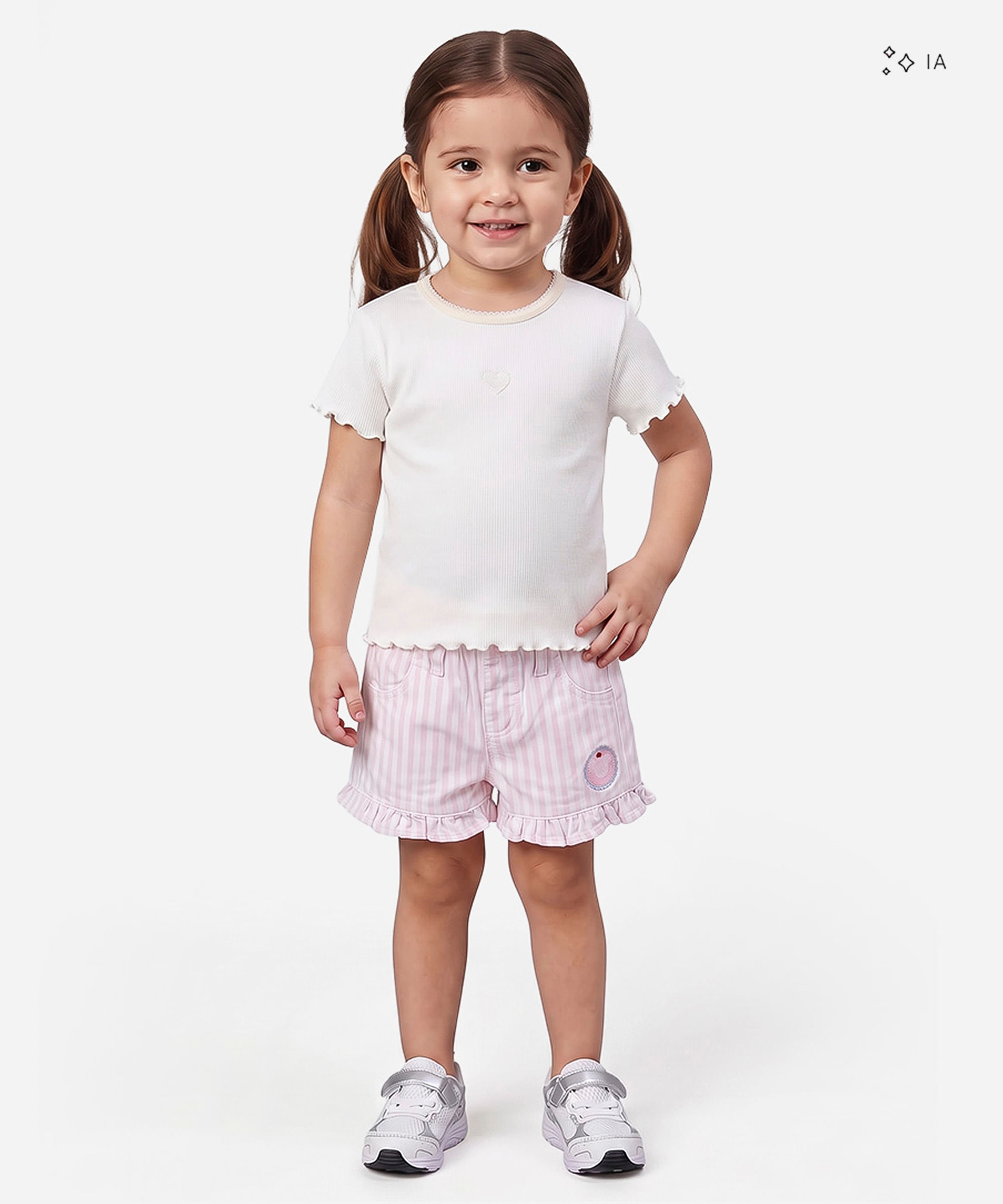 blusa infantil de algodão manga curta com bordado off white