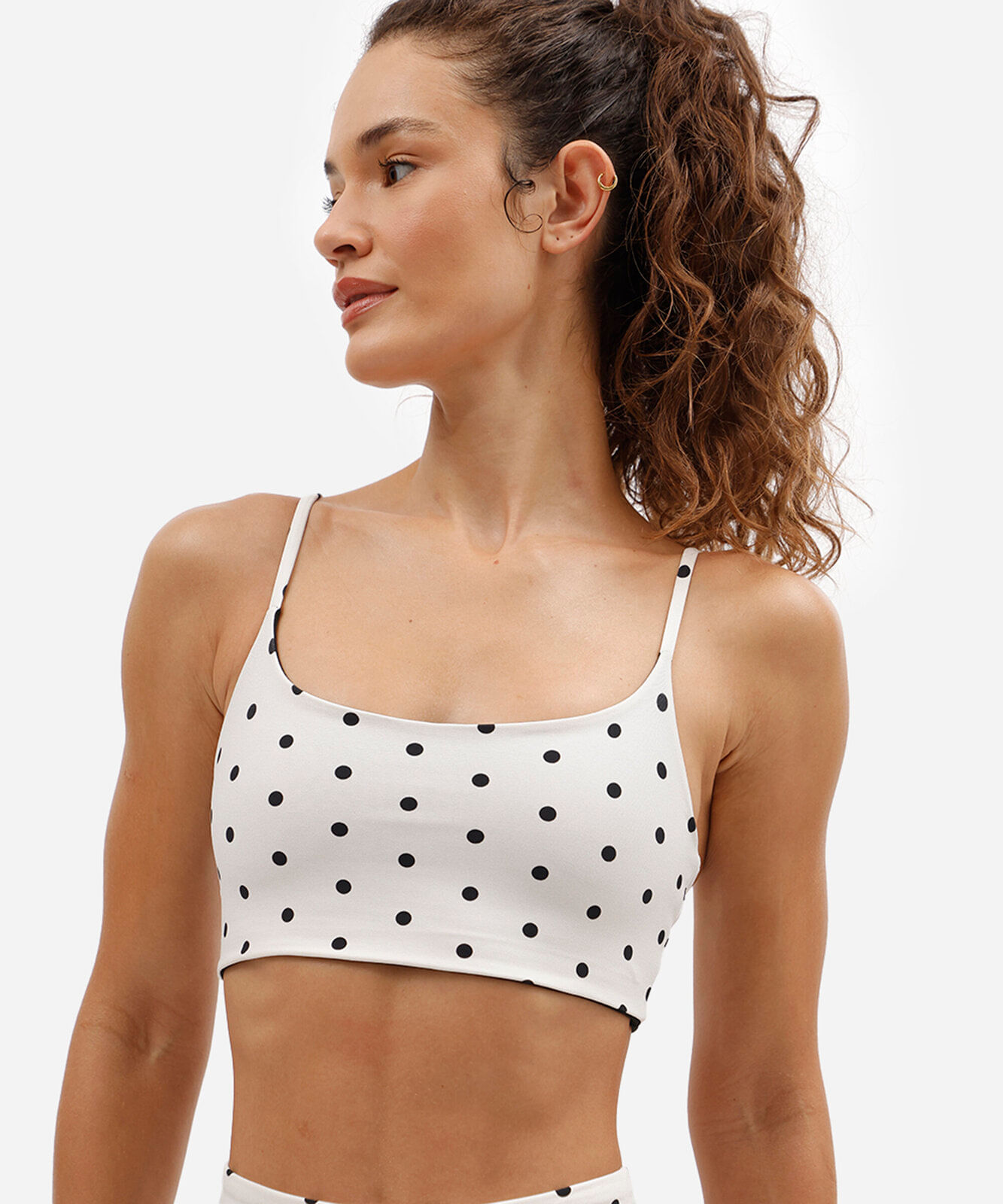 top esportivo feminino de poliamida alça fina poá off white