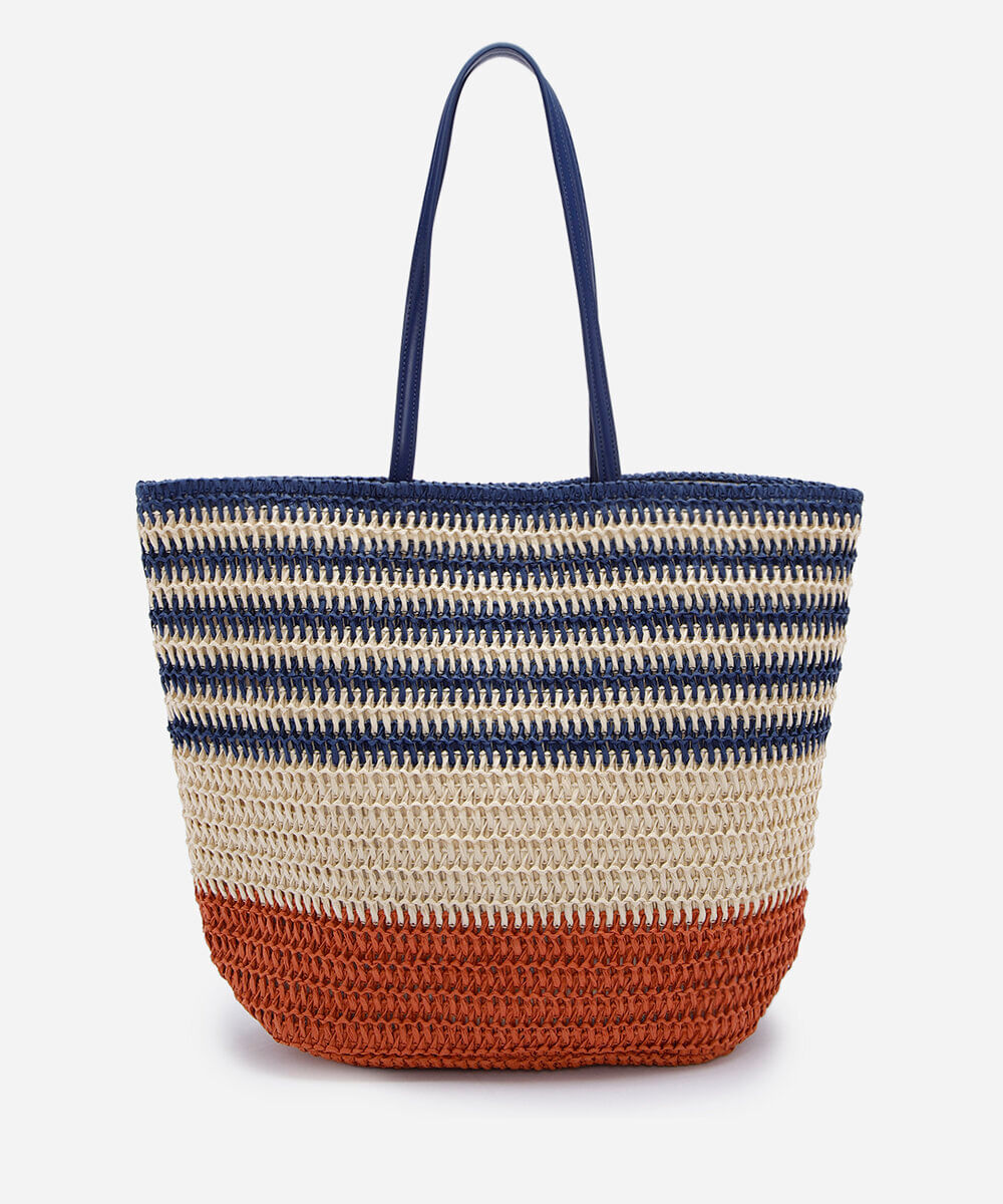 bolsa feminina shopper de palha listrada colorido
