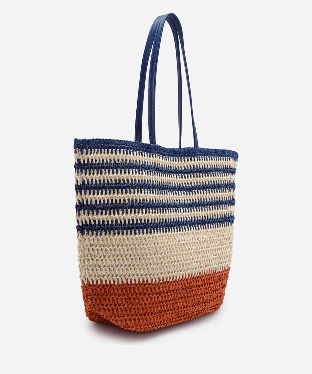 bolsa feminina shopper de palha listrada colorido