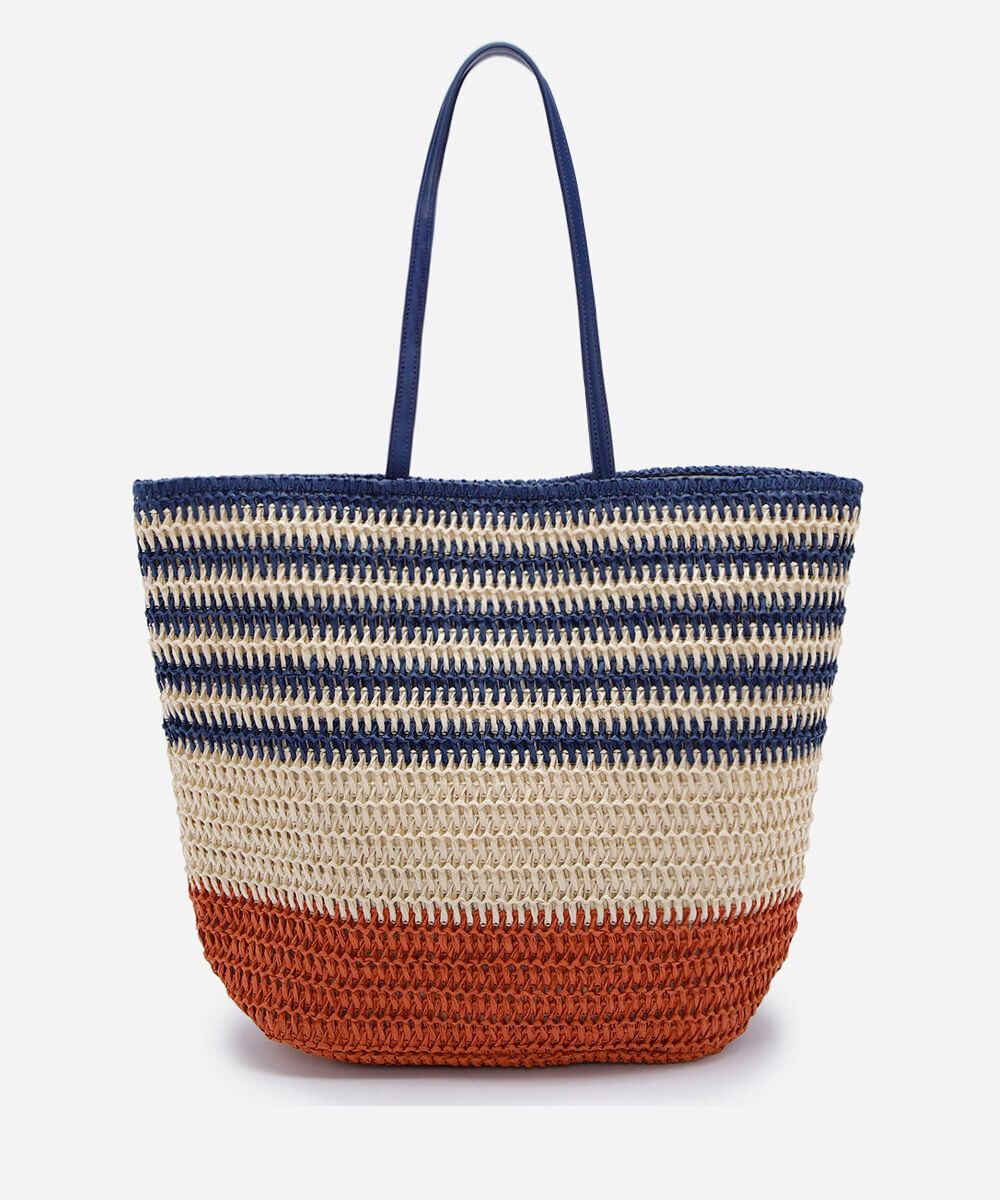 bolsa feminina shopper de palha listrada colorido
