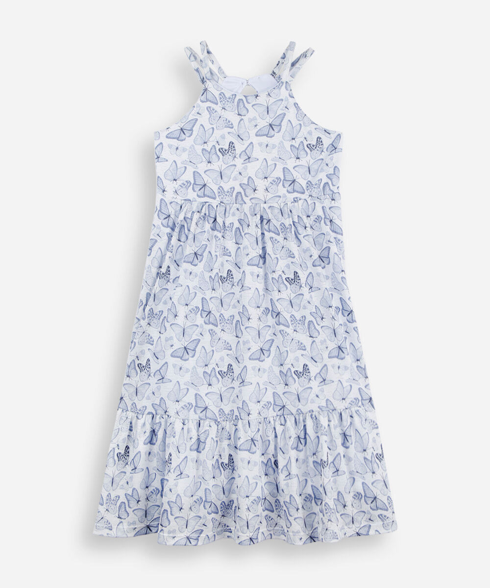 vestido infantil com recorte borboletas off white