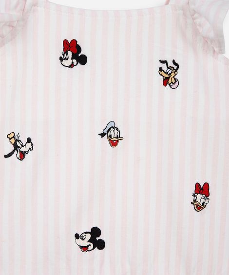 vestido infantil de algodão listrado julia faria e mickey e amigos rosa