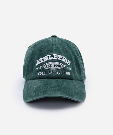 boné feminino aba curva com bordado frontal e efeito estonado verde