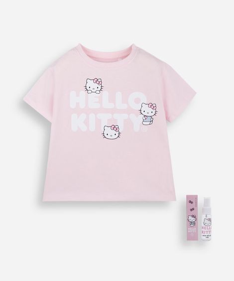 camiseta infantil de algodão com estampa hello kitty com brinde rosa