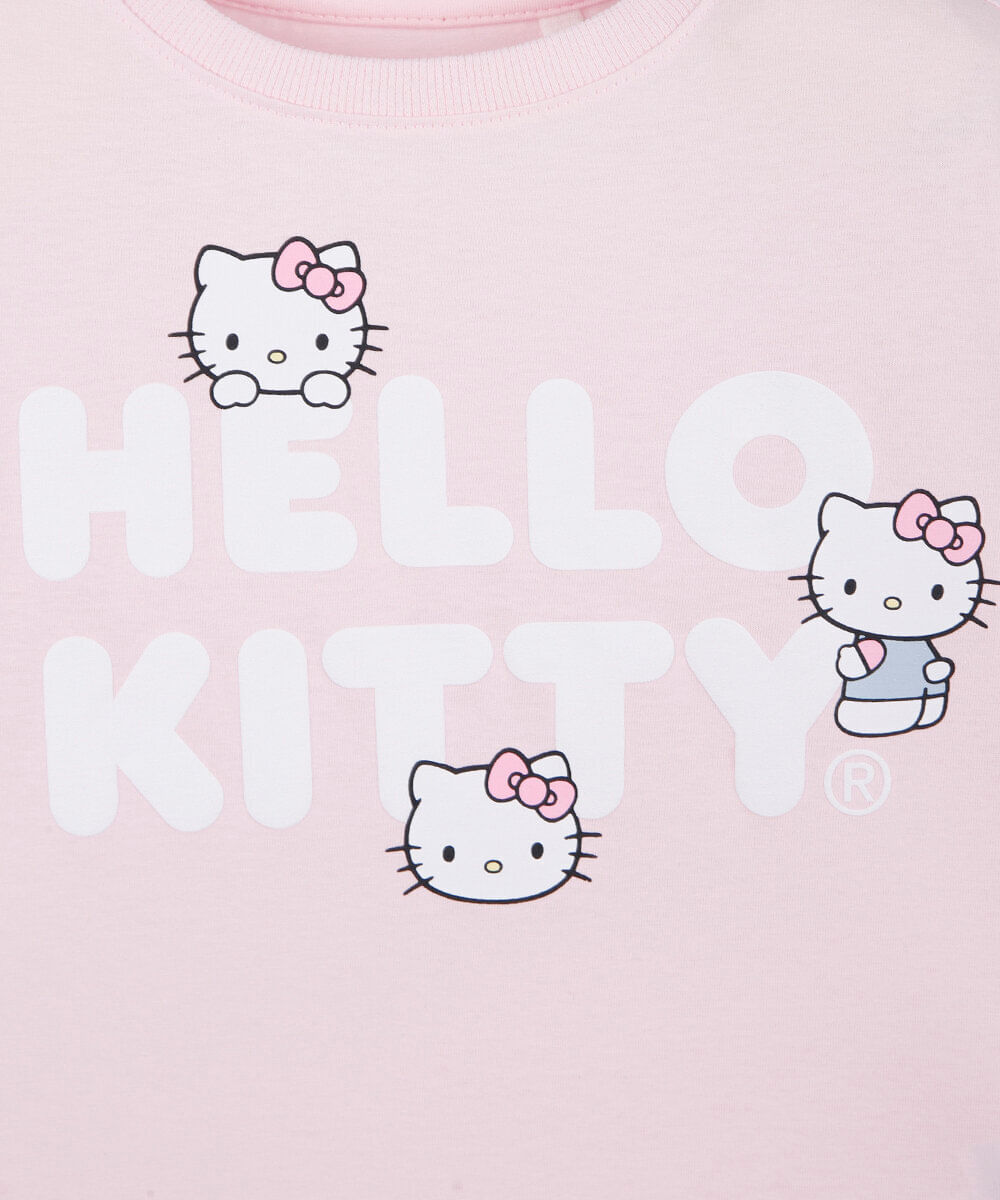camiseta infantil de algodão com estampa hello kitty com brinde rosa