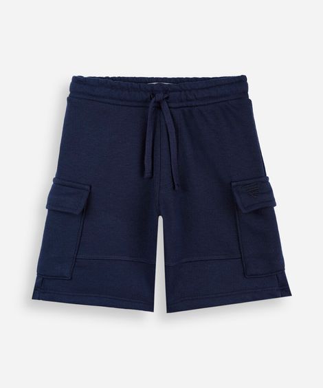 bermuda cargo infantil de moletom com recorte azul