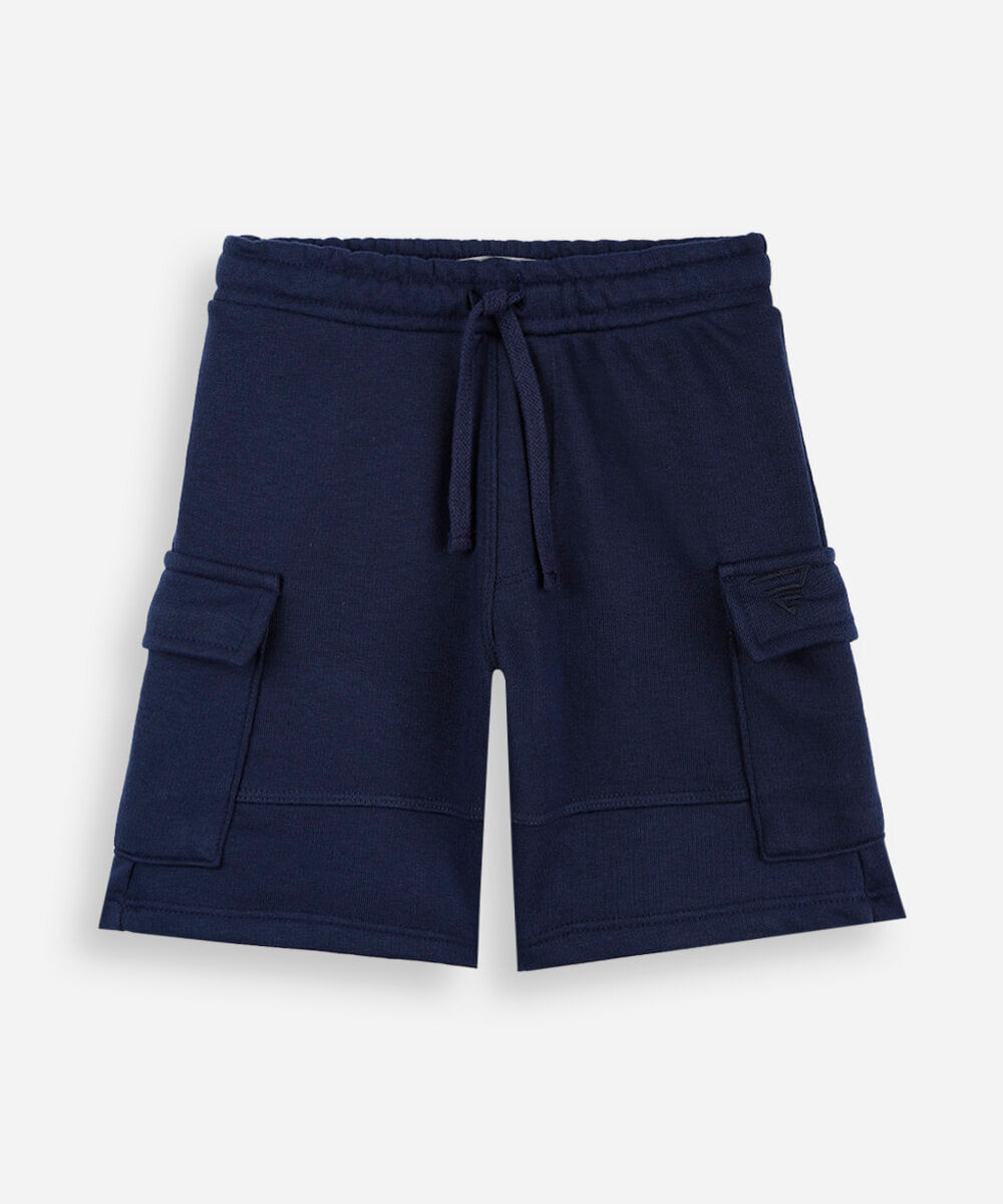 bermuda cargo infantil de moletom com recorte azul
