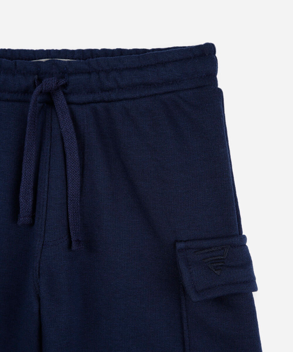 bermuda cargo infantil de moletom com recorte azul