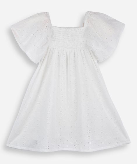vestido de laise infantil com babado manga curta off white