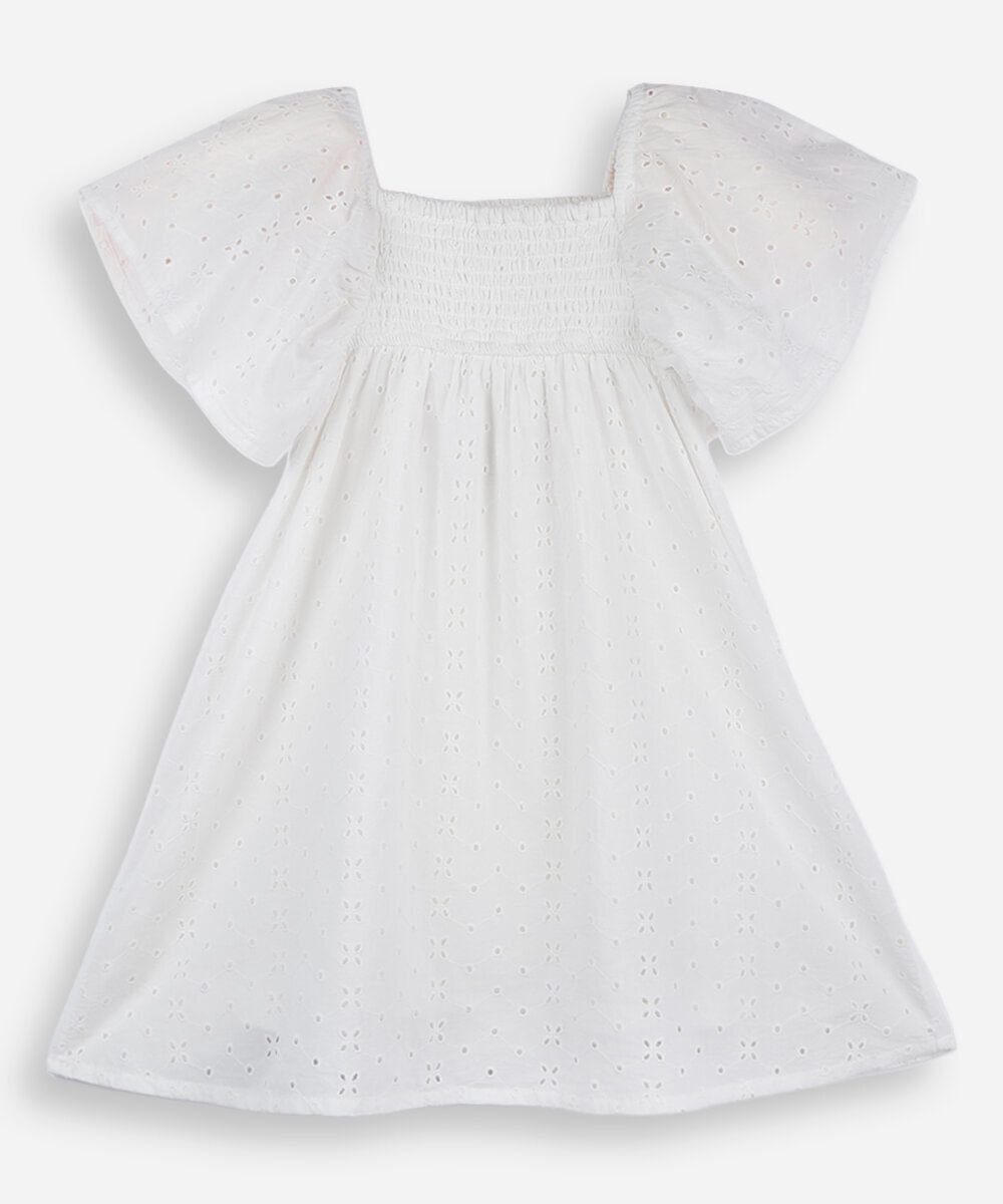vestido de laise infantil com babado manga curta off white