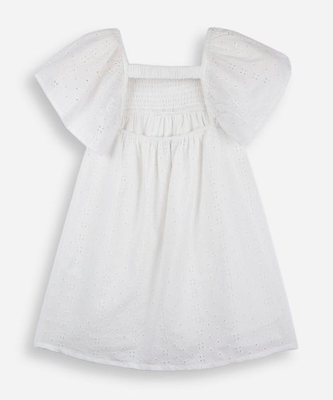 vestido de laise infantil com babado manga curta off white