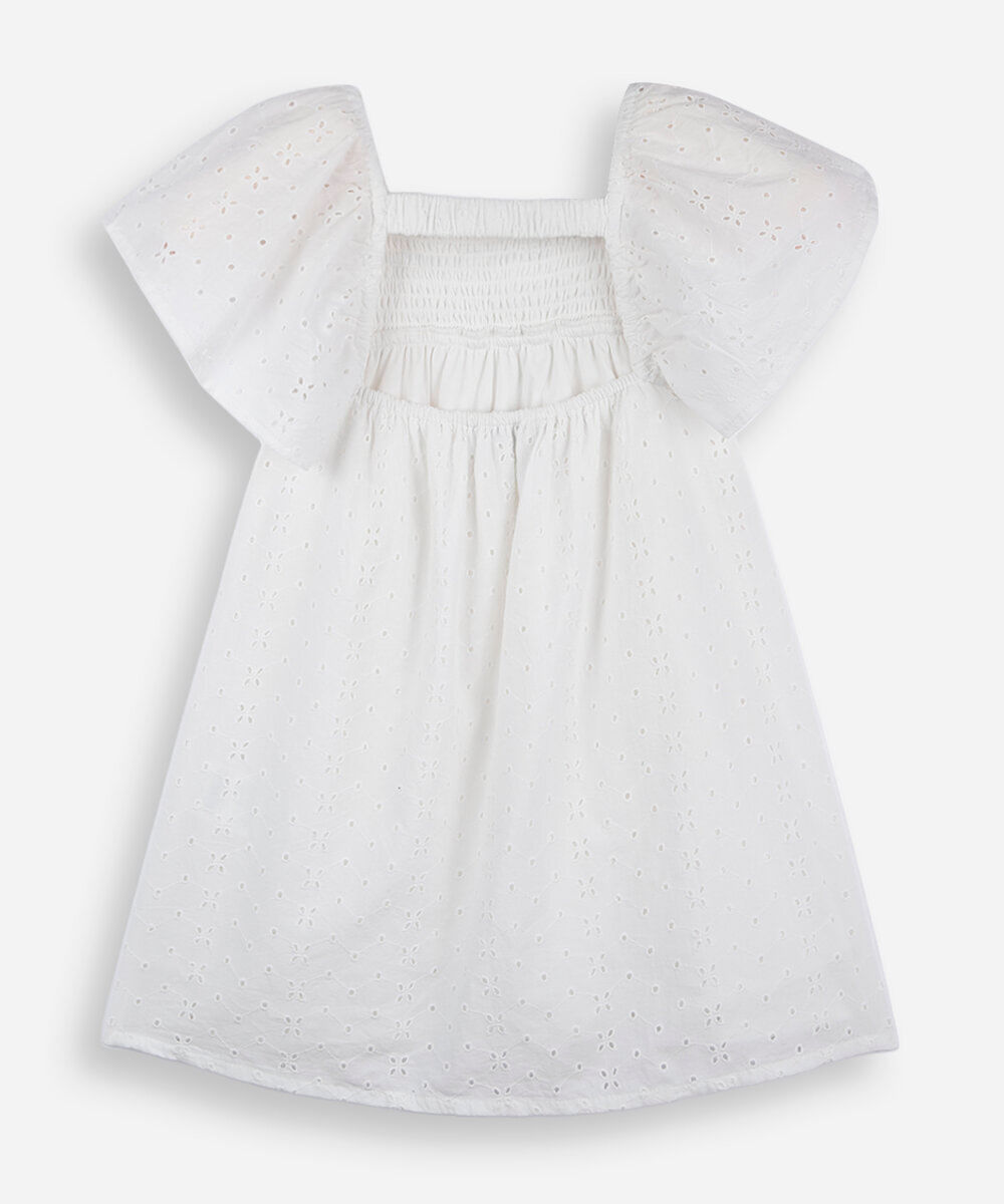 vestido de laise infantil com babado manga curta off white