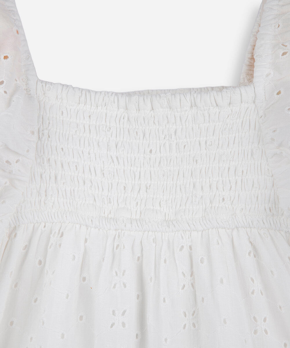 vestido de laise infantil com babado manga curta off white