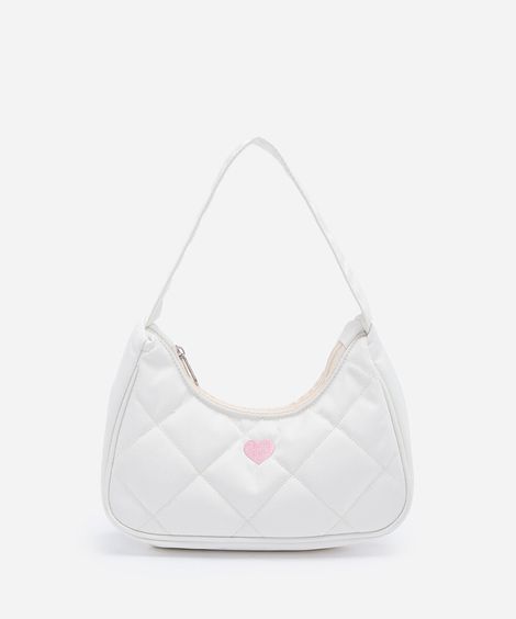 bolsa infantil de ombro matelassê com chaveiro de coração off white