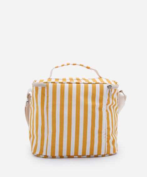 bolsa térmica feminina listrada com alça de mão e transversal amarela