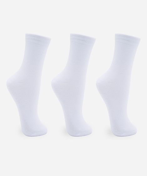 kit de 3 meias cano alto femininas branco