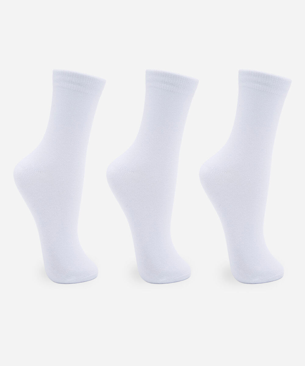 kit de 3 meias cano alto femininas branco