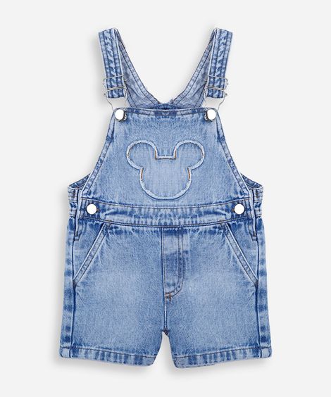 jardineira infantil jeans mickey julia faria e mickey e amigos azul