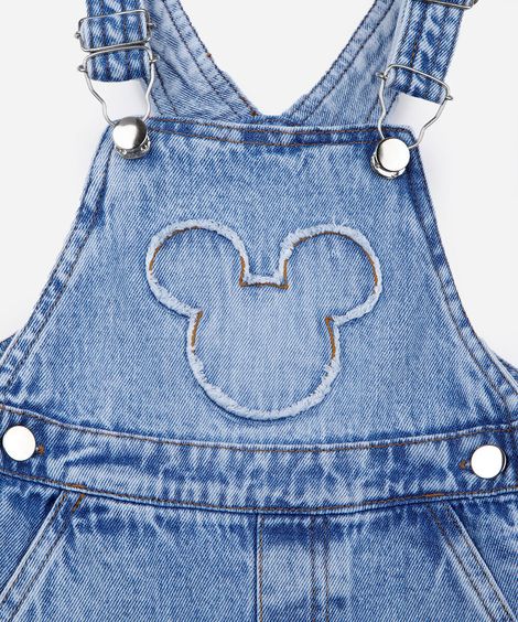 jardineira infantil jeans mickey julia faria e mickey e amigos azul