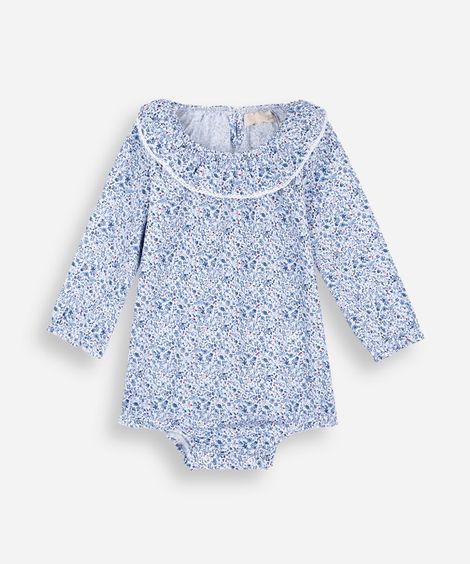 body infantil de algodão manga longa floral colorido