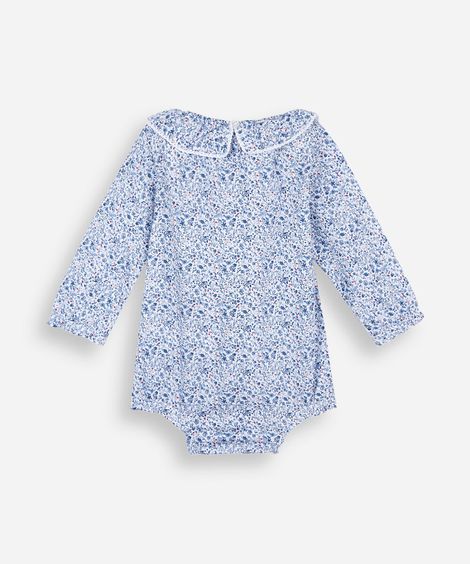 body infantil de algodão manga longa floral colorido