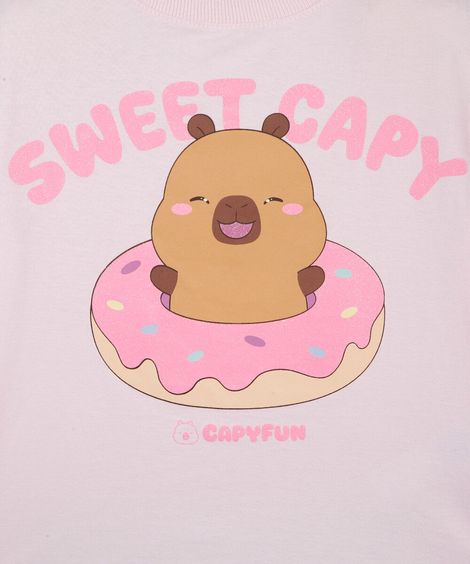 conjunto curto infantil de algodão capivara rosa
