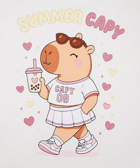 camiseta infantil de algodão manga curta capivara com brinde off white