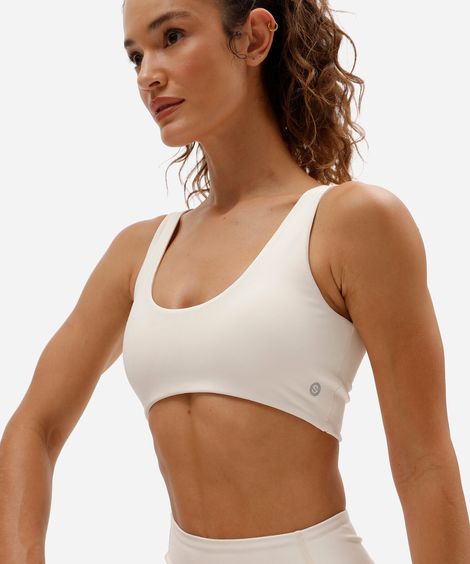 top esportivo feminino decote redondo off white
