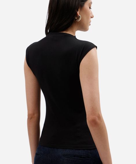 blusa feminina de gola alta em malha de algodão preta