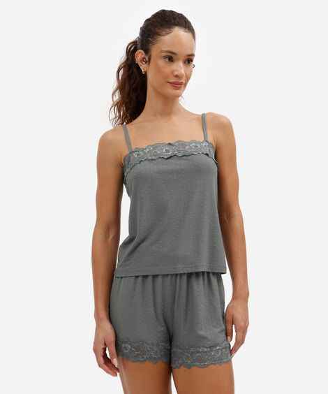 pijama short doll feminino com viscose texturizado verde
